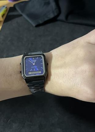 Чоловічий casio aq-230 — чорний корпус, аналогово-цифровий дисплей, ретродизайн