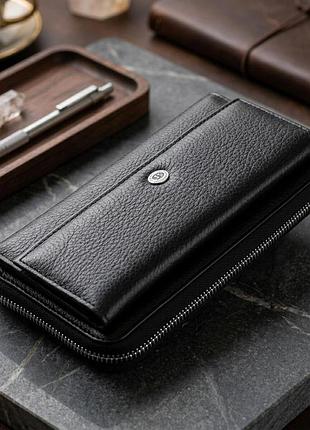 Жіночий шкіряний клатч для карток купюр та документів st leather 19292 чорний