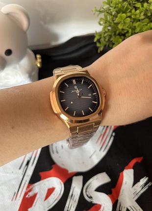 Мужские часы poedagar nautilus gold/black - золотистый корпус, черный циферблат, кварцевый механизм, металлический браслет