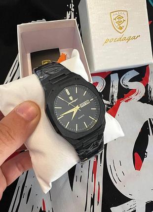 Чоловічий годинник poedagar grey/black — кварцовий, 40 мм, сірий корпус, чорний циферблат