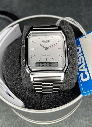 Женские часы casio aq-230a – серебристый, классический дизайн, кварцевый механизм, металлический браслет
