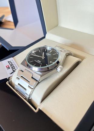 Tissot prx quartz 40 мм — чоловічий годинник, чорний циферблат, сапфірове скло, сталевий браслет