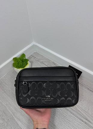Сумка coach через плече чоловіча та жіноча чорна кросбоді екошкіра | сумка коуч на плече | кросбоді