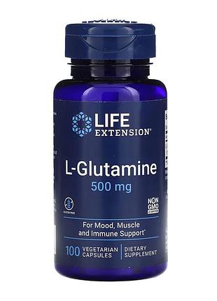 L-глутамин 500 мг, life extension, 100 капсул