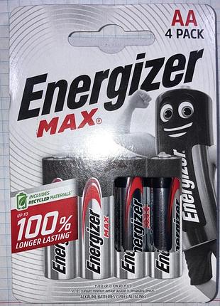 Батарейка 1.5v lr6 aa комплект 4шт energizer циліндричні лужні enr lr6m-4b