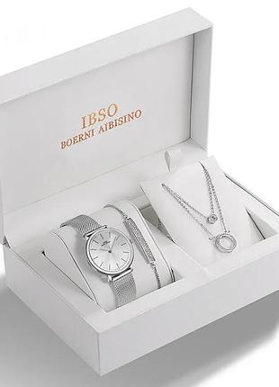 Женские наручные часы baosaili box ibso silver кварцевые, минеральное стекло.