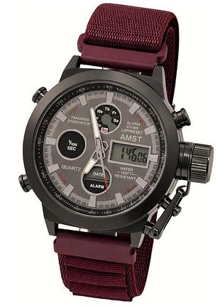 Мужские наручные часы amst mountain bordo кварцевые, 2 ремешка.