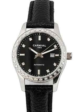 Женские наручные часы carnival luiza black leather механические, 2 ремешка.