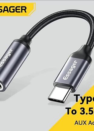 Кабель aux mini-jack 3.5 мм - type-c essager для iphone samsung xiaomi huawei meizu vivo oppo переходник аукс тайп-с usb-c-3.5 мм