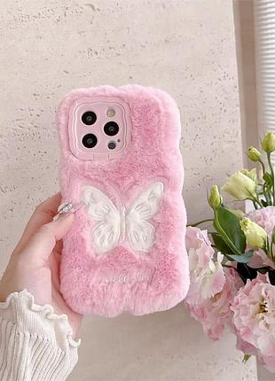 Чохол-підставка для apple iphone 12 pro max метелик plush + браслет, pink