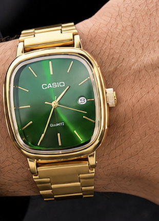 Мужские часы casio quartz gold/green — золотой корпус, зеленый циферблат