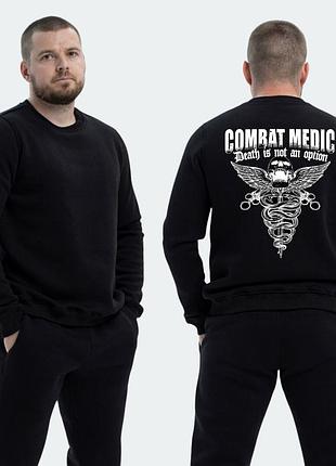 Мужской свитшот на флисе с принтом combat medic череп герб медицины, черный l