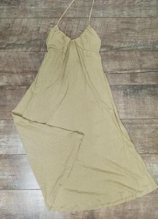 Бежевое платье миди в загородном стиле zara. размер m.5 фото