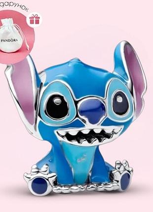 Посеребренный шарм для браслетов пандора бусина лило и стич синий стіч disney pandora 793815c01