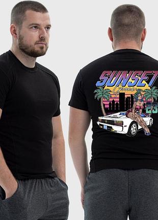 Мужская тактическая футболка с принтом sunset goons девушка авто пальмы, черный l