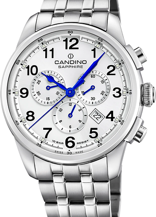 Мужские часы candino gents sport c4744/1 нержавеющая сталь сапфировое стекло белый циферблат