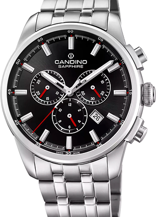 Годинник чоловічий candino gents sport c4698/4 нержавіюча сталь сапфірове скло чорний циферблат
