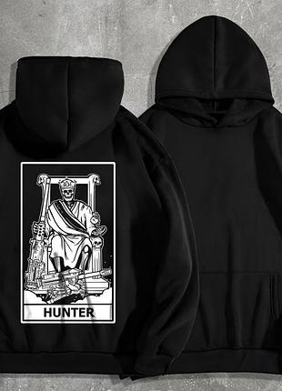 Худі чоловічий на флісі з принтом карта таро мисливець hunter , чорний