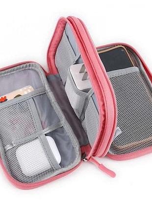 Органайзер-чохол водостійкий mini bag дорожній для дротів і ґаджетів із зарядками pink