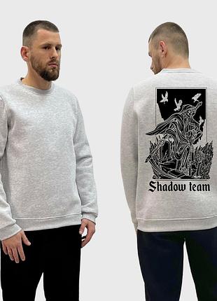 Мужской свитшот на флисе с принтом shadow team скелет смерть на кладбище, серый m
