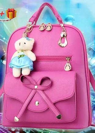 Женский стильный городской рюкзак винтаж с брелком мишкой тедди, candy bear