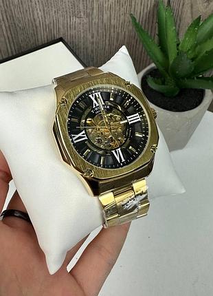 Чоловічий механічний годинник winner gmt-1159 gold золото, наручний годинник віннер скелетон золото з чорним