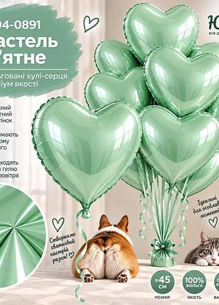 Пастель м'ятне воздушные шарики фольгированные сердца