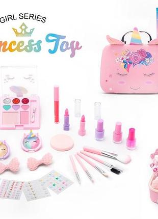 Набор детской косметики princess toy 25 предмета в чемодане с єдинорогом розовий