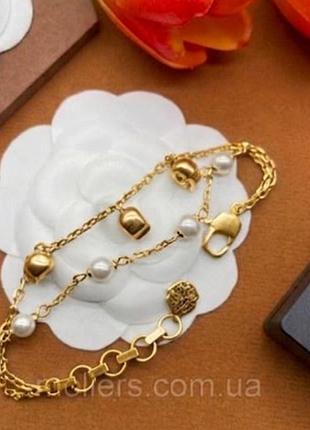 Браслет alexander mcqueen skull & pearl gold люкс якість