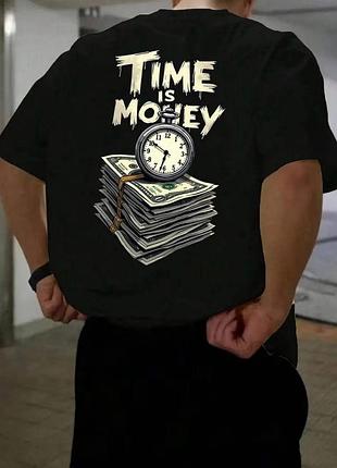 Мужская черная хлопковая футболка xxl с принтом time is money стильная футболка с деньгами и часами