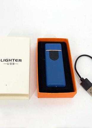 Электрозажигалка usb zgp abs, сенсорная зажигалка электрическая спиральная. цвет: синий