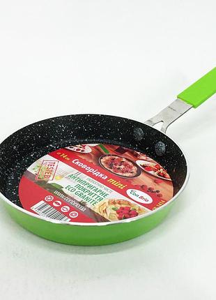 Сковорода con brio cb-1414, 14см, мини, eco granite, сковорода удобная на кухню green