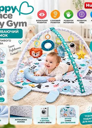Развивающий коврик 3512 «заяц» 136×136 см с мягкими бортиками, дугами, подушкой и погремушками с рождения