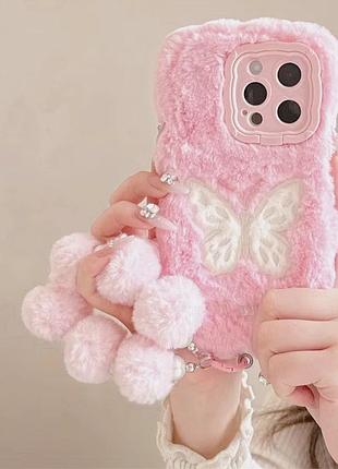 Панель чехол-подставка для apple iphone 13 pro max бабочка plush + браслет, pink