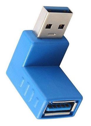Угловой адаптер переходник 3.0 usb male - usb female, up blue