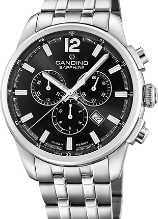 Годинник чоловічий candino gents sport c4744/6 нержавіюча сталь сапфірове скло чорний циферблат