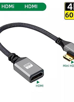 Кабель переходник угловой mini hdmi - hdmi (m/f) 4к 2k 60hz, 20 см (right)