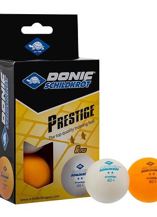 М'ячі для настільного тенісу donic prestige 2* 40+ 6 шт orange/white 608523