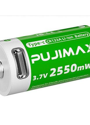 Акумулятор pujimax cr123a 16340 з входом usb type-c 2550mwh 3.7v, green