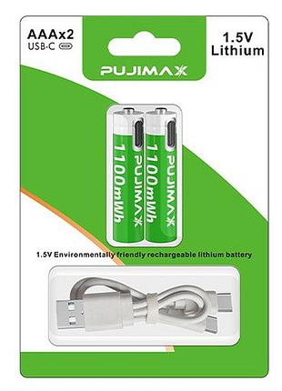 Аккумулятор aaa pujimax с usb type-c 1100mwh 1.5v (блистер 2 шт + кабель)