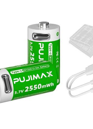 2 акумулятори pujimax cr123a 16340 з usb type-c + кейс + кабель, green