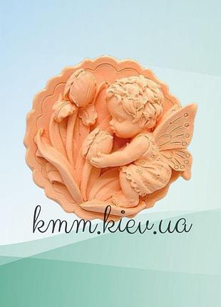 Силиконовая форма люкс 3d ангелочек с тюльпанами