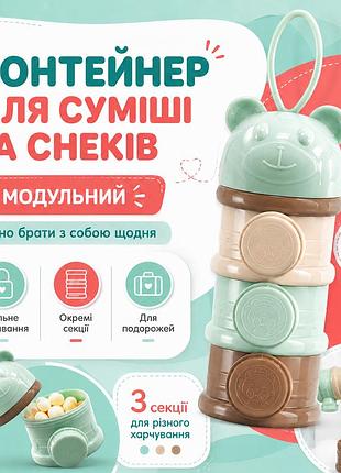 Контейнер дозатор для детской смеси на 3 секции, портативный органайзер для сухого молока и каш