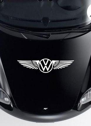 Наклейка на авто oracal логотип volkswagen с крыльями 50х15 см, белый