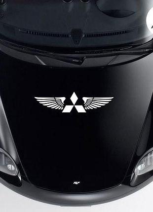 Наклейка на авто oracal логотип mitsubishi с крыльями 40х12 см, белый