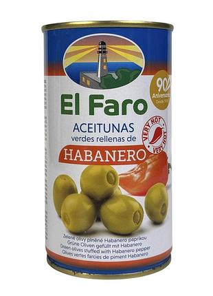 Оливки зеленые el faro фаршированные перцем хабанеро 350 г