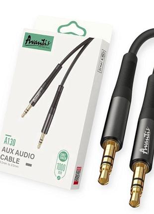Кабель-удлинитель aux mini jack 3.5 x 3.5 мм, 1м силиконовая оплетка черный