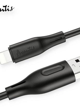 Кабель для зарядки avantis usb - iphone, 2м, 2,4а черный, круглый силиконовая оплетка qc
