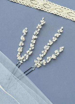 Набор шпилек колоски в цвете айвори в волосы для невесты на фотосессию2 фото