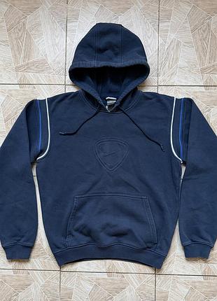 Худи vintage nike hoodie sweatshirt navy blue embroidered logo striped sleeve size s